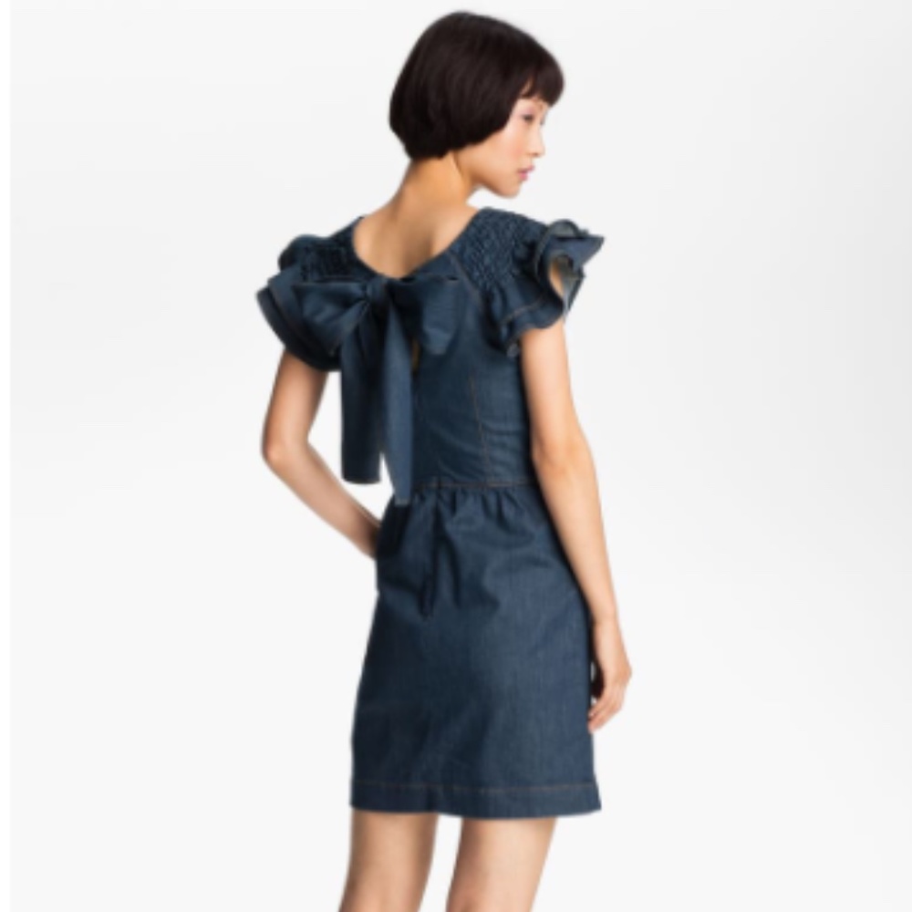 Red Valentino Ruffle Sleeve Denim Dress Size 4 - Picture 9 of 12